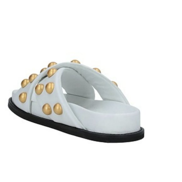 NIB PHILOSOPHY di LORENZO SERAFINI Gold Studs White Leather Sandals. 7 37 - Picture 3 of 7
